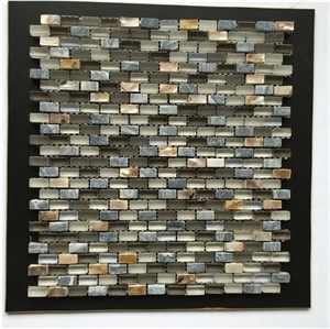 Glass Mosaic Tile for Bathroom, China Mosaic Factory, Emperador Light, Super White, Cold Spraying, Plating, Wooden White, Colorful Conch