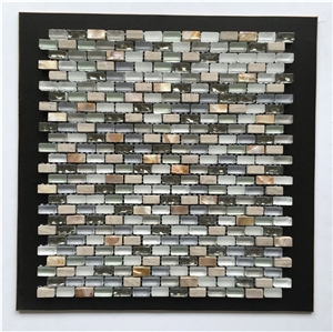 Glass Mosaic Tile for Bathroom, China Mosaic Factory, Emperador Light, Super White, Cold Spraying, Plating, Wooden White, Colorful Conch