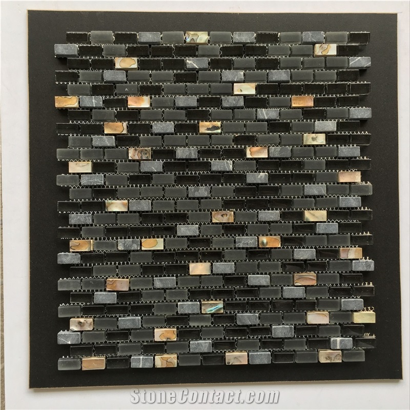 Glass Mosaic Tile for Bathroom, China Mosaic Factory, Emperador Light, Super White, Cold Spraying, Plating, Wooden White, Colorful Conch