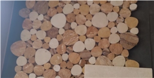India Tropical Rain Forest Popular Yellow Polished & Honed Marble Mosaic Tiles, China White & Grey Pebble Stone Mosaic Tile for Hotel Bathroom Decor