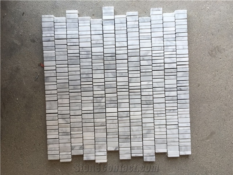 Italy Calacatta White Stone Mosaic, Carrara White with China Crystal White Marble Mosaic Tile,Linear Strips Marble Mosaic Use for Wall & Flooring