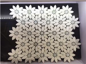 Italy Grey Carrara White Crystal White Marble Flower Design Beautiful Stone Mosaic, Polished Nice Design Interior Stone Mosaic Tile, Marble Stone Mosaic