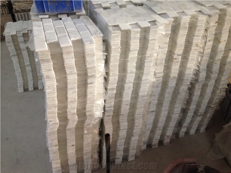 Italy Grey Carrara White Crystal White Marble Flower Design Beautiful Stone Mosaic, Polished Nice Design Interior Stone Mosaic Tile, Marble Stone Mosaic