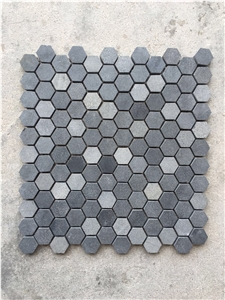 Polished Granite Mosaic Tiles with Pattern, China Interior Stone, Black Prismatic Hexagonal Granite Mosaic