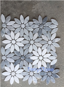 Polished Marble Mosaic Tiles with Flower Pattern,Italy Grey/Carrara White/Crystal White Mosaic China Interior Stone/Mosaic Tiles for Wall Cover