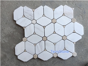 Polished Marble Mosaic Tiles with Pattern, Beige/Italy Carrara White,China Interior Stone Mosaic,Special Shape Mosaic for Wall Cover