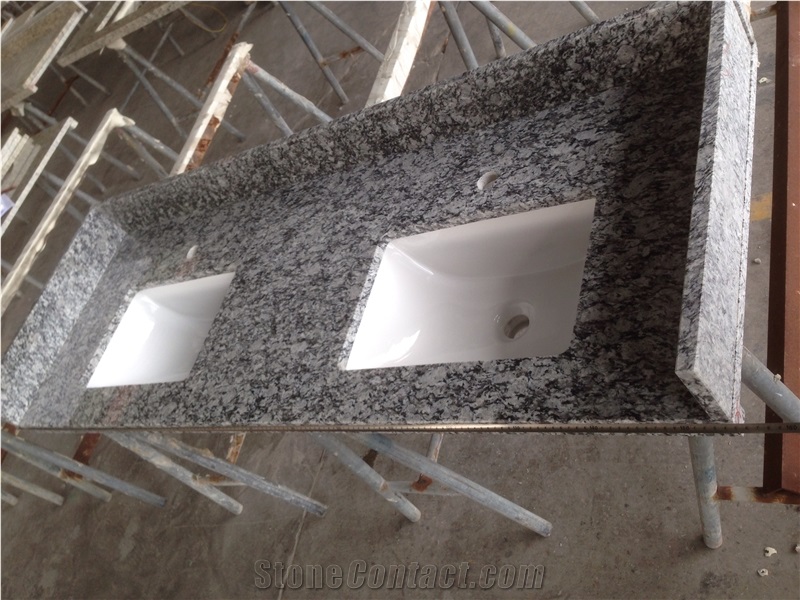Spary White Granite Vanity Lock with Porcelain Sink, Bathroom Top, White Granite Top, Usa Standard, Pack in Carton the Pack in Wooden Crate