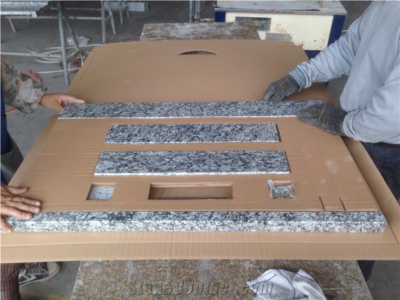 Spary White Granite Vanity Lock with Porcelain Sink, Bathroom Top, White Granite Top, Usa Standard, Pack in Carton the Pack in Wooden Crate