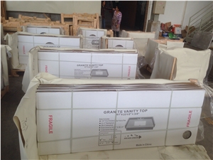 Spary White Granite Vanity Lock with Porcelain Sink, Bathroom Top, White Granite Top, Usa Standard, Pack in Carton the Pack in Wooden Crate