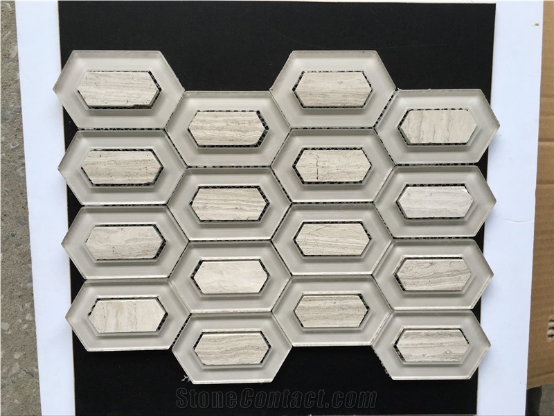 Special Design Glass Mosaic Tile, Beige Color, White Color Mosaic Tile