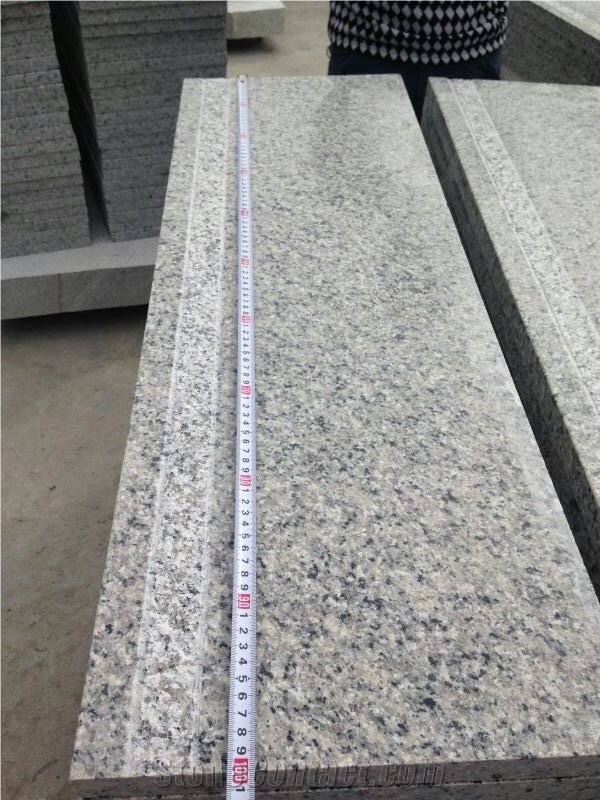 Swan White Granite Stair, Step with Riser, Grey Granite