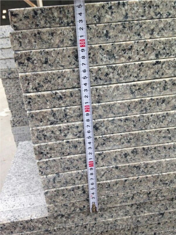 Swan White Granite Stair, Step with Riser, Grey Granite