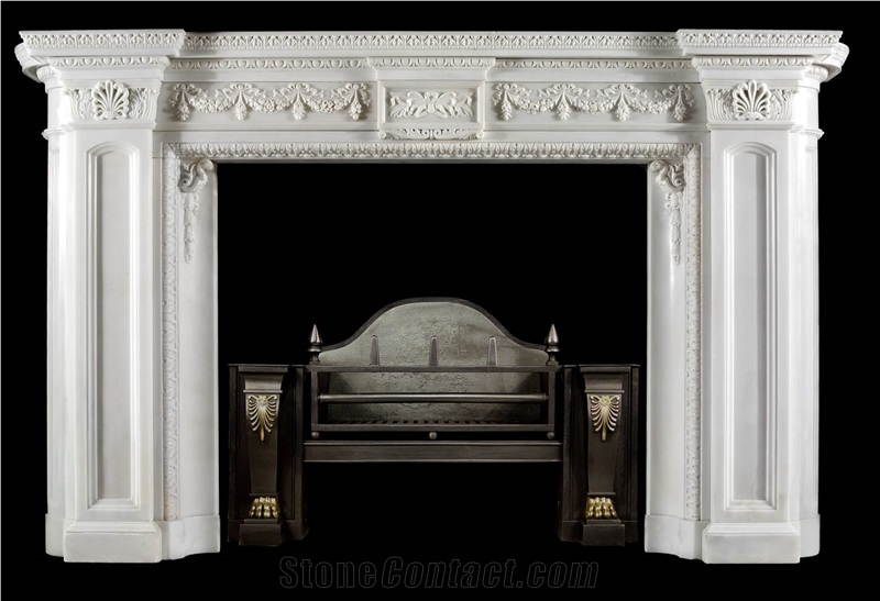 Beige Limestone Flower Handcarved Fireplace Mantel