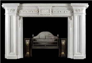 Beige Limestone Flower Handcarved Fireplace Mantel