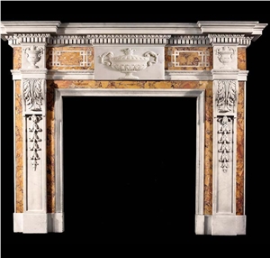 Beige Limestone Flower Handcarved Fireplace Mantel