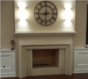 Beige Limestone Flower Handcarved Fireplace Mantel