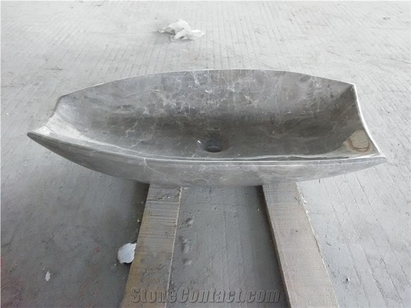 Mocha Grey Marble Bath Sinks, Grey Marble Vessel Sinks