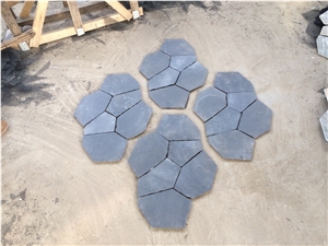 Natural Black Grey Slate with Mesh Irregular Flagstones, Slate Walkway Paver Stone