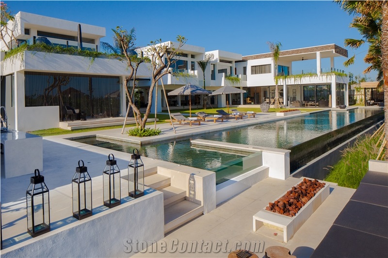 White Honed Limestone Tiles - Pool Deck Wall Floor