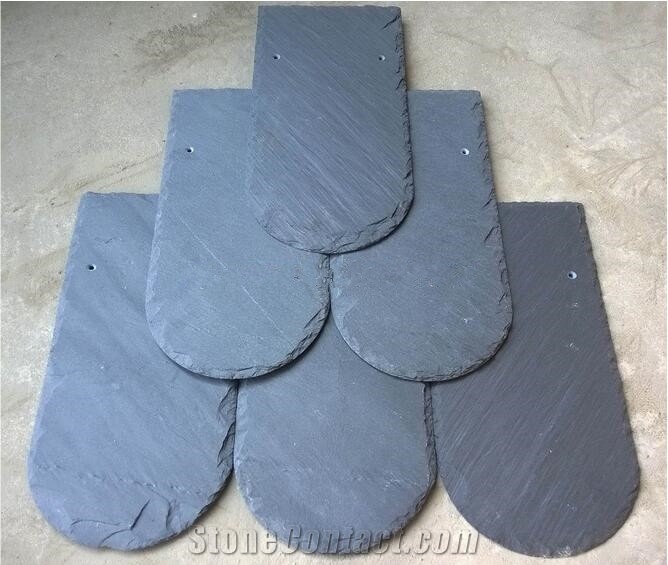 Natural Fish Scale Shape Black Scalloped Roofing Slate Tile