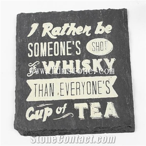 Black Slate Cup Mat,Slate Products for Food,Non-Slip Tableware Slate Cup Stone Mat