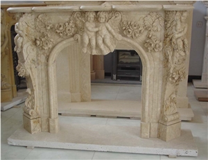 Beige Marble Flower Handcarved Fireplace Mantel,Fireplace Hearth