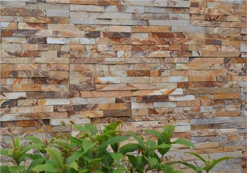China Rusty Quartzite Cultured Stone, Wall Cladding, Yellow Stacked Stone Veneer, Corner Stone Clearance