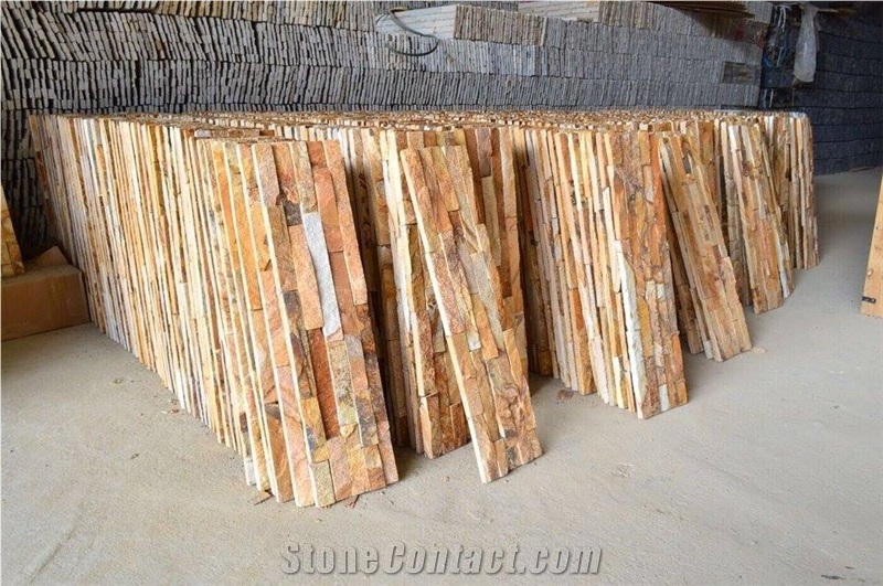China Rusty Quartzite Cultured Stone, Wall Cladding, Yellow Stacked Stone Veneer, Corner Stone Clearance