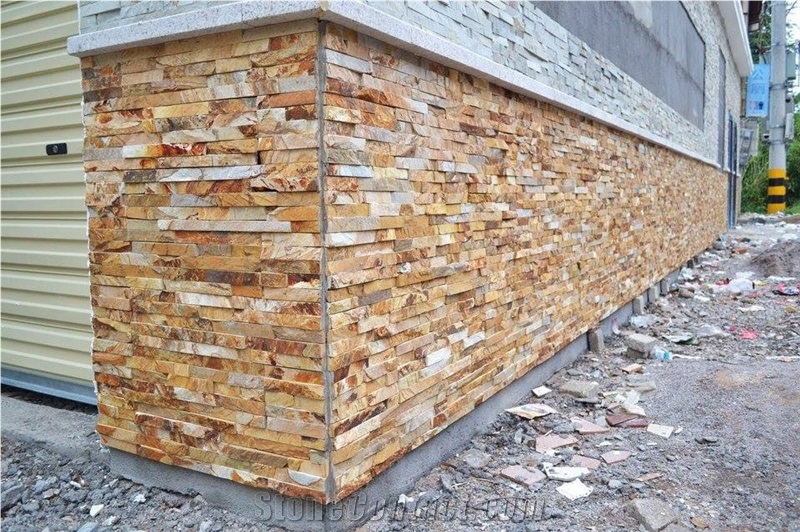 China Rusty Quartzite Cultured Stone, Wall Cladding, Yellow Stacked Stone Veneer, Corner Stone Clearance