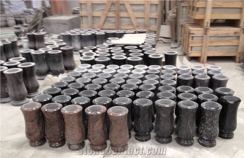 Grey Blue Black Granite Polished Vase Memorial Accessories