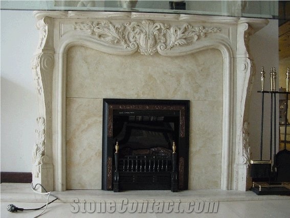 Handcarved Fireplace Hearth,Beige Marble Fireplace Mantel