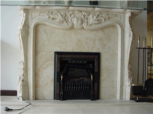 Handcarved Fireplace Hearth,Beige Marble Fireplace Mantel