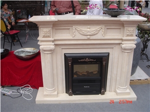 Handcarved Fireplace Hearth,Beige Marble Fireplace Mantel