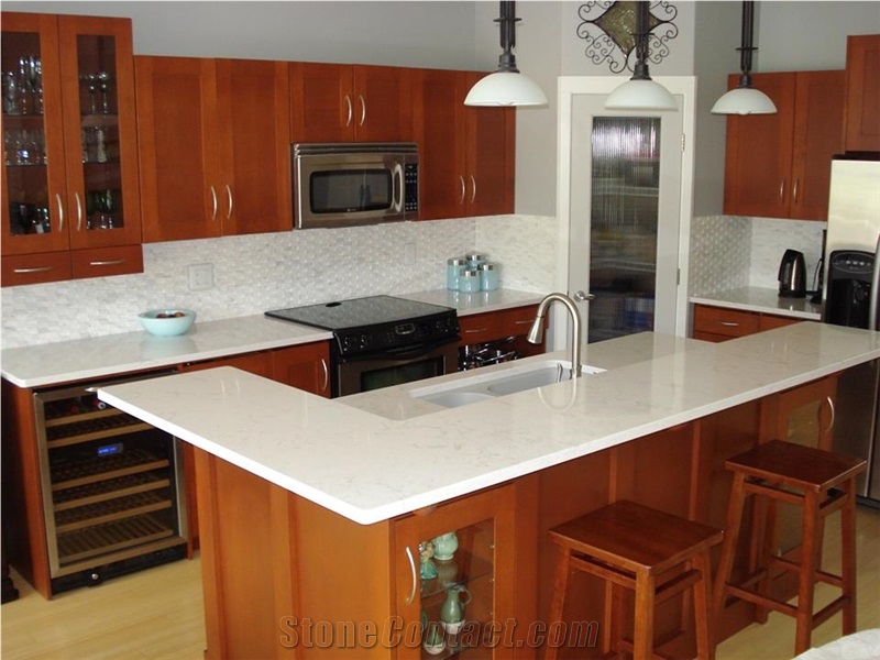 Pure White Quartz Kitchen Countertops/Pure White Quartz Kithen Island Top/Pure White Engineered Quartz Bar Tops