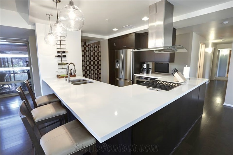 Pure White Quartz Kitchen Countertops/Pure White Quartz Kithen Island Top/Pure White Engineered Quartz Bar Tops
