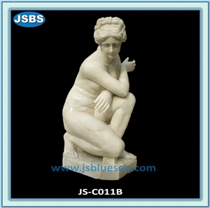 Art Deco Nude Lady Statue, Hunan White Marble Human Sculptures