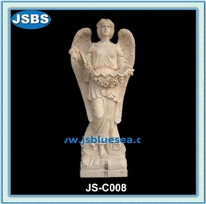 Hand Carved Marble Angel Sculpture, Beige Marble Sculpture & Statue