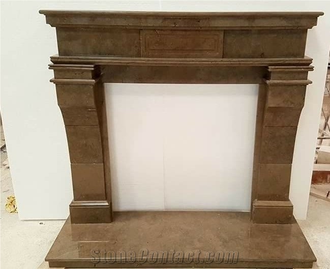Beige Limestone Fireplace Mantel