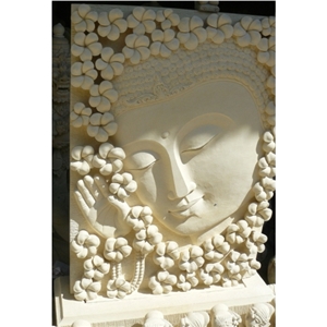 A Quality Beige Limestone Wall Relief Buddha Frangi 500x500 Laser Engravings,Embossments