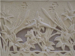 Beige Limestone Flower Sculpture Hand Engraving Ideas 3d Walling Relief Panel,Etchings