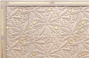 Beige Limestone Flower Shaped Wall Relief Engravings Panels,Relievos