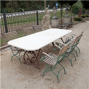 Beige Limestone Mosaic Shaped Tabletops,Botticino Classic Coral Stone Table & Bench Street Exterior Furniture