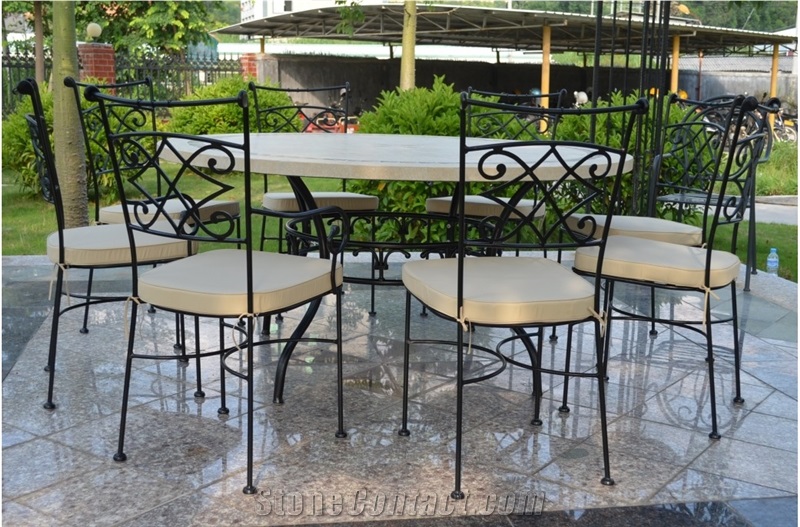 Beige Limestone Mosaic Square Tabletops,Botticino Classic Coral Stone Table Street Exterior Furniture