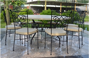 Beige Limestone Mosaic Square Tabletops,Botticino Classic Coral Stone Table Street Exterior Furniture
