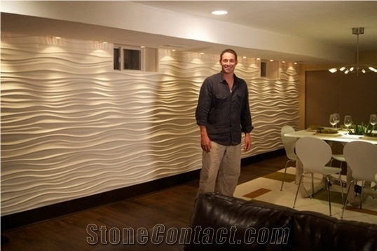Beige Limestone Sea Wave Shaped 3d Wall Relief, Engraving Ideas