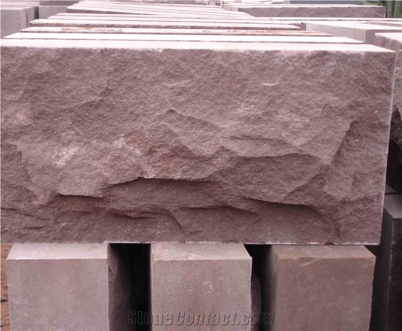 China Red Rosso Sandstone Split Face Mushroom Stone Wall Cladding Exterior Walling Panel
