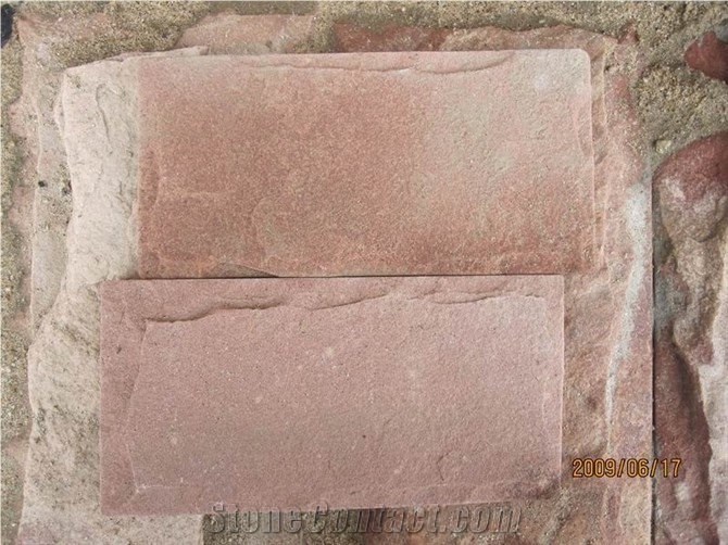 China Red Rosso Sandstone Split Face Mushroom Stone Wall Cladding Exterior Walling Panel