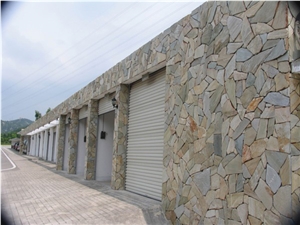 China Rustic Yellow Slate Irregular Flagstone Wall Cladding Exterior Building