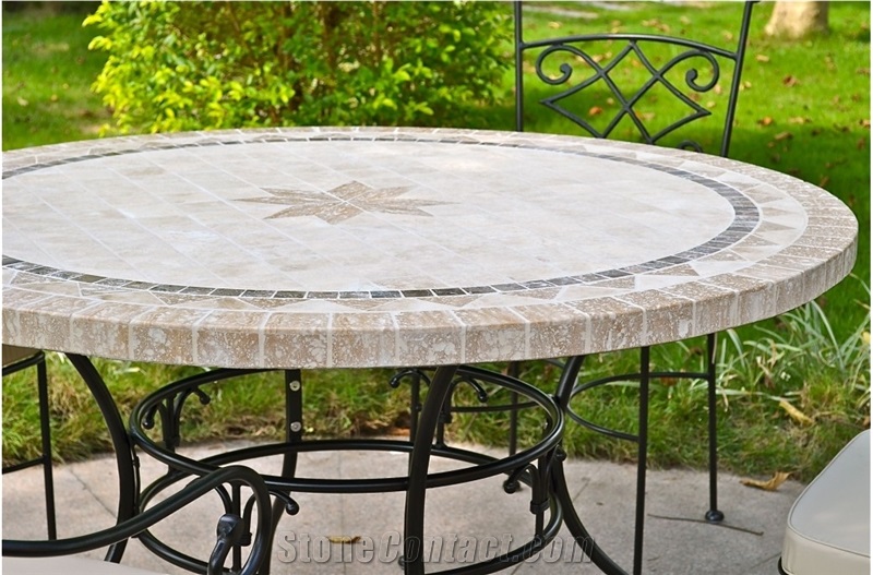 Classic Limestone Coral Stone Exterior Furniture Tabletops,Mosaic Table Sets