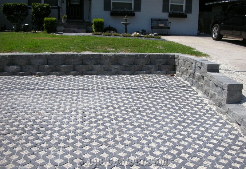 Hainan Black Basalt Brick Pavers Flooring Garden Pattern Stepping Exterior Pattern